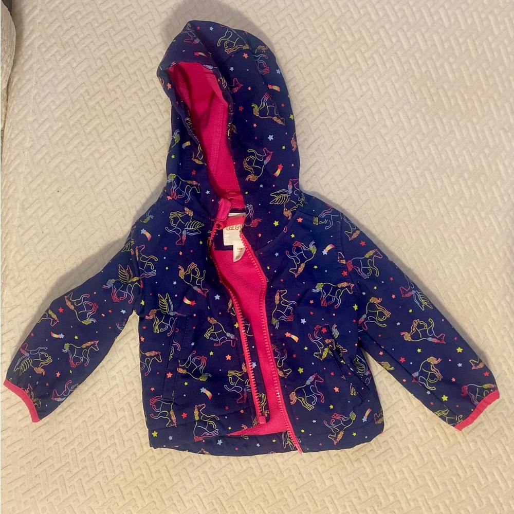 Cat & Jack Blue and Pink Puffer Jacket with Hood and Quilted Design